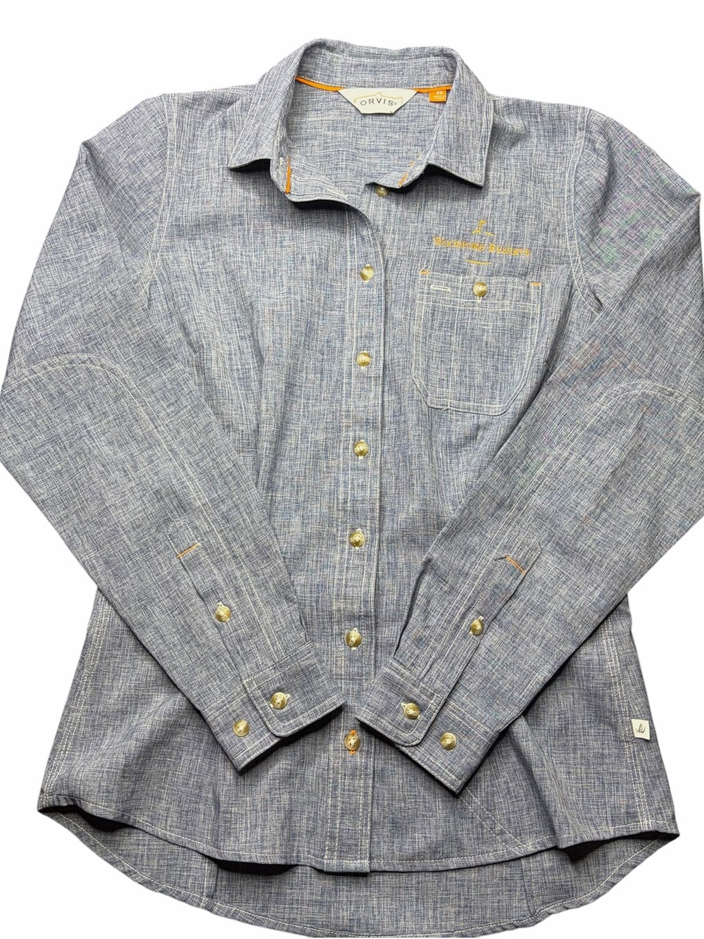 Orvis Woodford Reserve Bourbon Chambray Button Shirt Womens XS